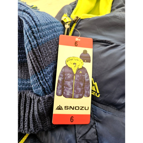 Snozu Boy's SZ 6 Hooded Long Sleeve Puffer Jacket with Beanie Royal Blue Zip Up - Picture 4 of 13